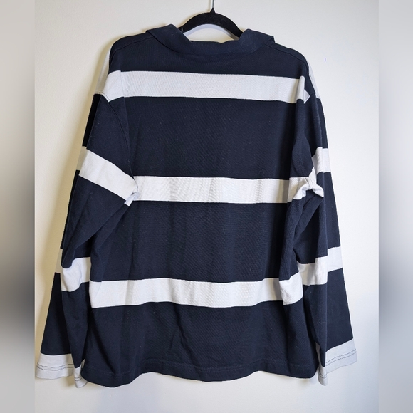 Madewell Rugby Stripe Polo L True Midnight Navy White Stripe NY776 NWOT Sporty - Picture 7 of 8